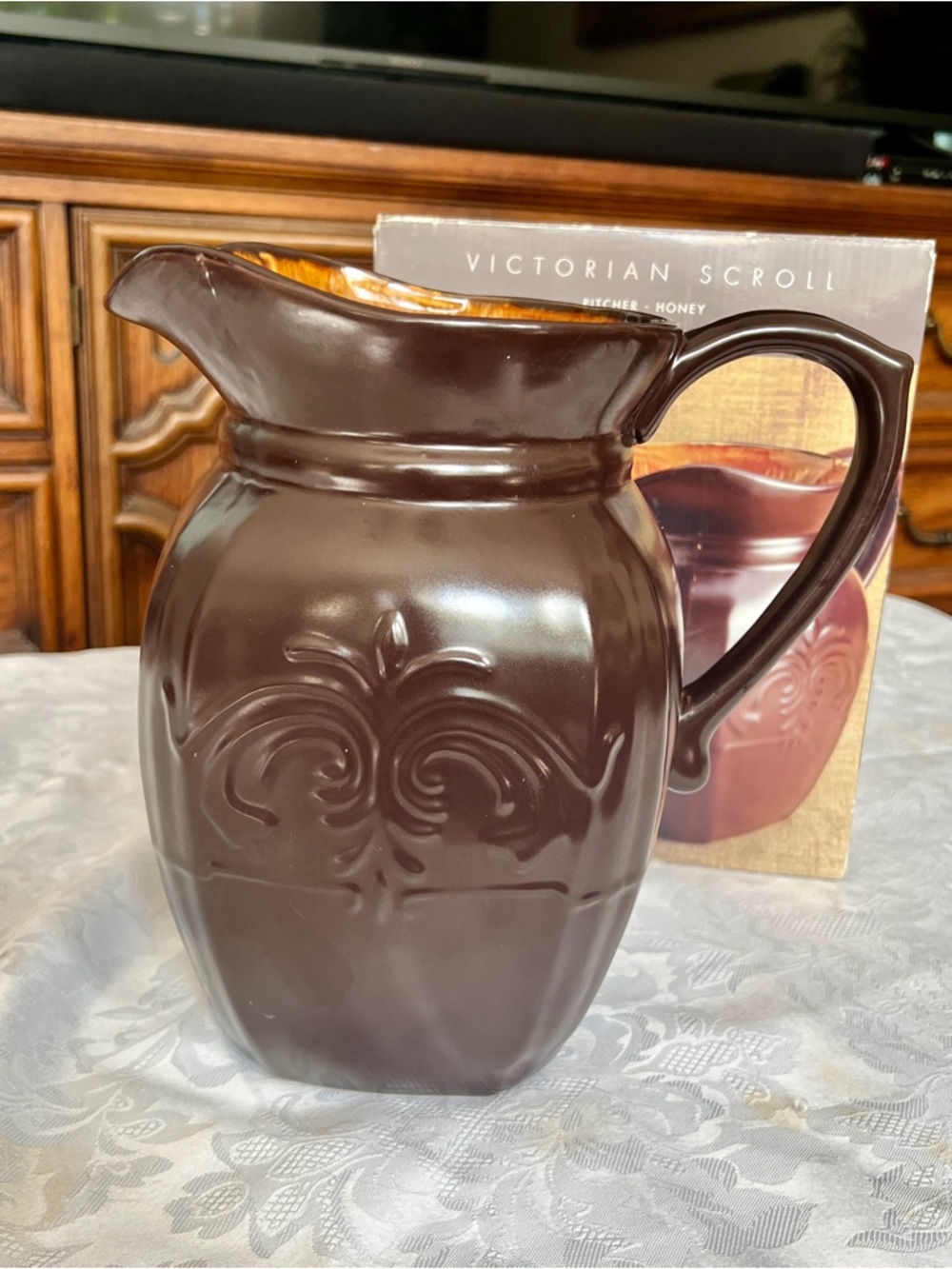 Reba McEntire “Harmony” Victorian Scroll Pitcher in Deep Brown